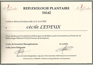 Certificat réflexologie plantaire Thaï